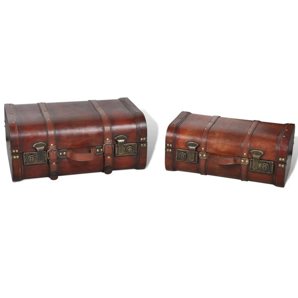 Storage Boxes Wooden Treasure Chests 2 Pcs Vintage Brown