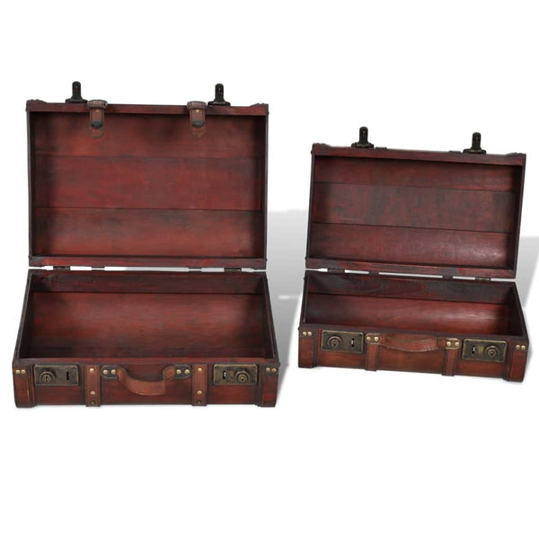 Storage Boxes Wooden Treasure Chests 2 Pcs Vintage Brown