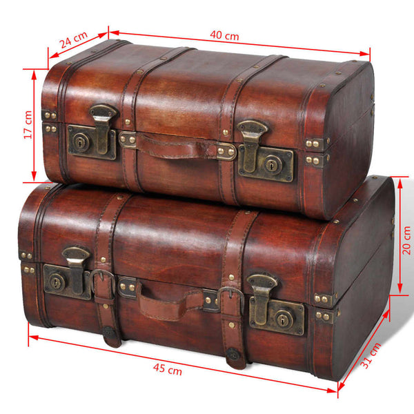 Storage Boxes Wooden Treasure Chests 2 Pcs Vintage Brown