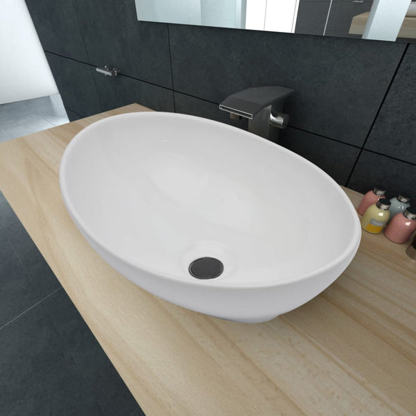 Vidaxl Luxury Ceramic Basin Oval Shaped Sink White 40 X 33 Cm Bathroom Sinks