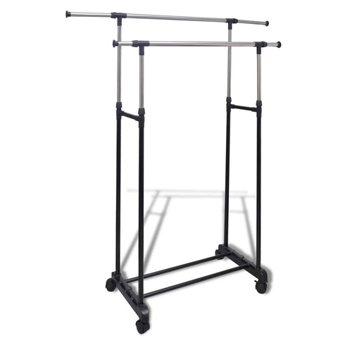 Vidaxl Clothes Rack 4 Castors 2 Hanging Rails Garment Racks