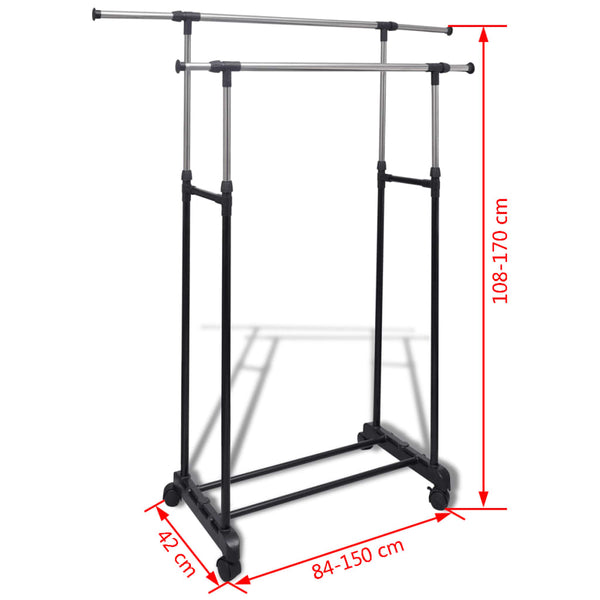 Vidaxl Clothes Rack 4 Castors 2 Hanging Rails Garment Racks