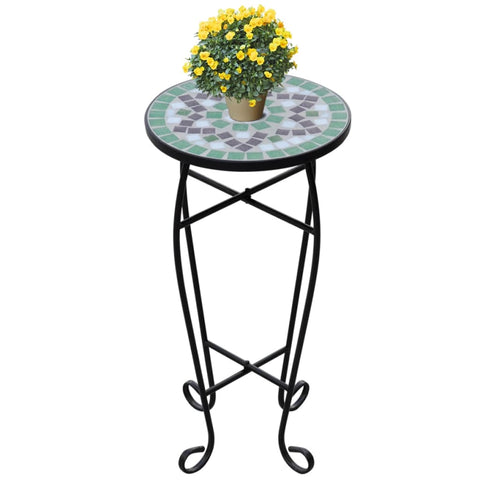Mosaic Side Table Plant Green White