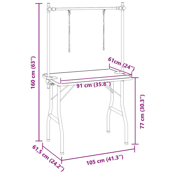 Vidaxl Dog Grooming Table With Adjustable Arm And Loops Black Grooming Tables