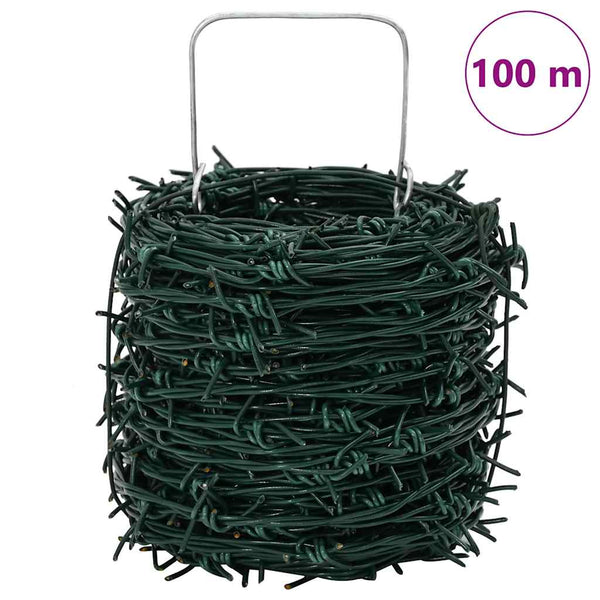 Powder Coated Iron Barbed Wire 100 Metre Green Garden Fencing Accessory Garden Fencing Accessories