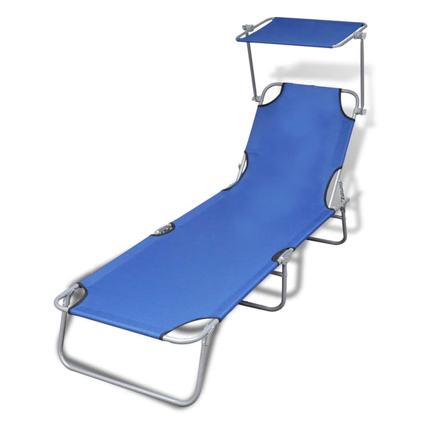Vidaxl Folding Sun Lounger With Canopy Steel And Fabric Blue Loungers