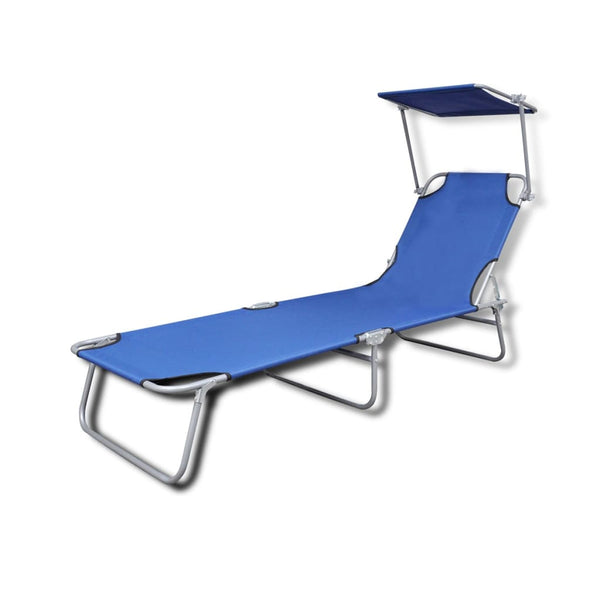 Vidaxl Folding Sun Lounger With Canopy Steel And Fabric Blue Loungers