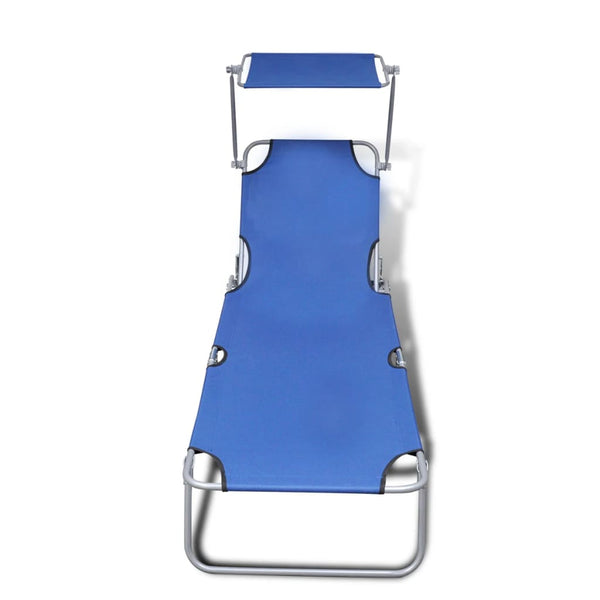 Vidaxl Folding Sun Lounger With Canopy Steel And Fabric Blue Loungers
