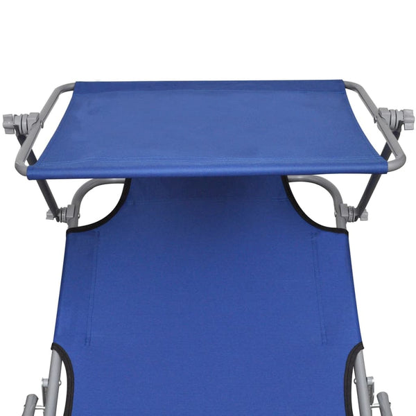 Vidaxl Folding Sun Lounger With Canopy Steel And Fabric Blue Loungers