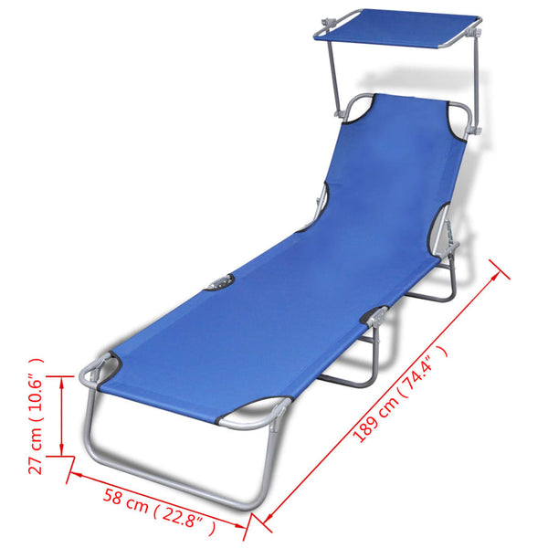 Vidaxl Folding Sun Lounger With Canopy Steel And Fabric Blue Loungers