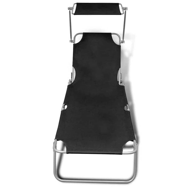 Vidaxl Folding Sun Lounger With Canopy Steel And Fabric Black Loungers
