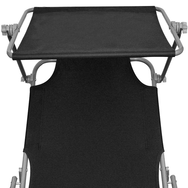 Vidaxl Folding Sun Lounger With Canopy Steel And Fabric Black Loungers