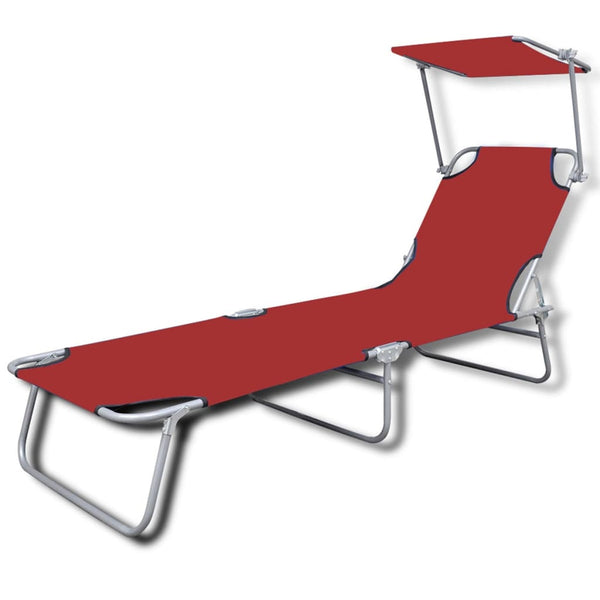 Vidaxl Folding Sun Lounger With Canopy Steel And Fabric Red Loungers