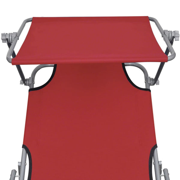 Vidaxl Folding Sun Lounger With Canopy Steel And Fabric Red Loungers