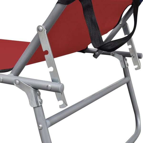 Vidaxl Folding Sun Lounger With Canopy Steel And Fabric Red Loungers