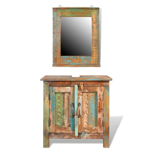 Reclaimed Solid Wood Bathroom Vanity Cabinet Set With Mirror Bathroom Cabinets