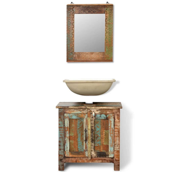 Reclaimed Solid Wood Bathroom Vanity Cabinet Set With Mirror Bathroom Cabinets