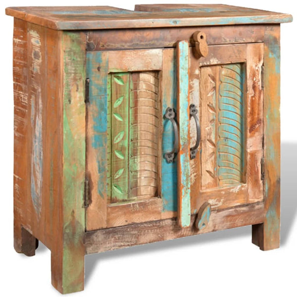 Reclaimed Solid Wood Bathroom Vanity Cabinet Set With Mirror Bathroom Cabinets