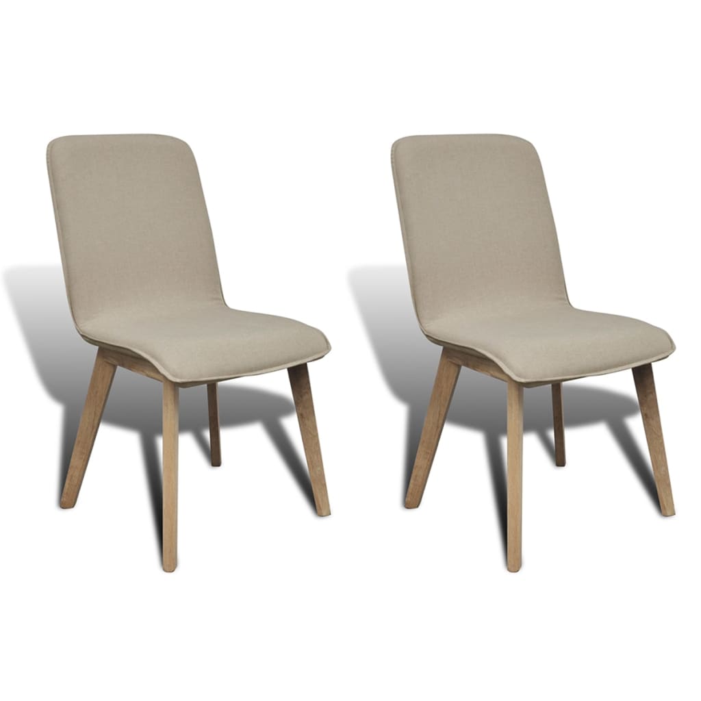 Dining Chairs 2 Pcs Beige Fabric And Solid Oak Wood