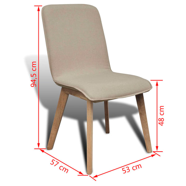 Dining Chairs 2 Pcs Beige Fabric And Solid Oak Wood