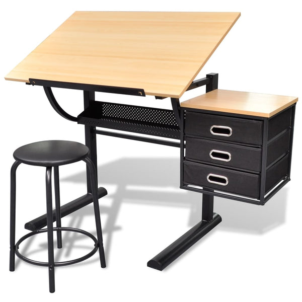 Vidaxl Three Drawers Drawing Table With Stool Drawing Boards & Tables
