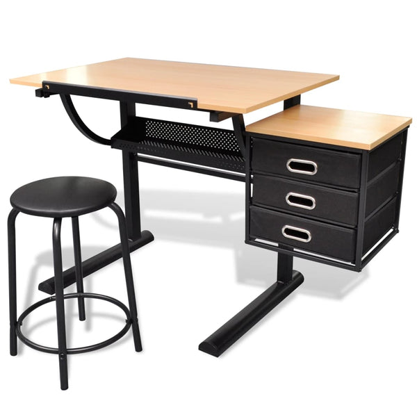 Vidaxl Three Drawers Drawing Table With Stool Drawing Boards & Tables