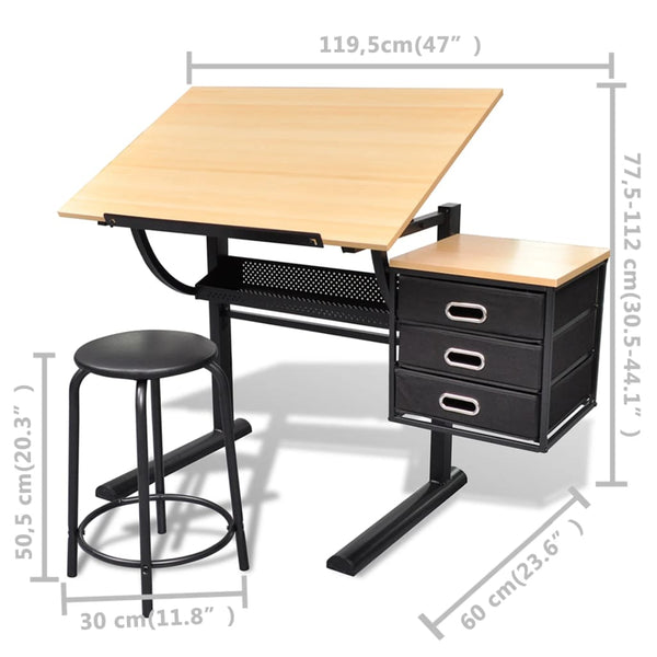 Vidaxl Three Drawers Drawing Table With Stool Drawing Boards & Tables
