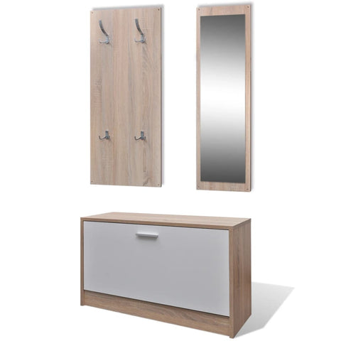 Oak And White 3 In 1 Shoe Cabinet Set Shoe Cabinets