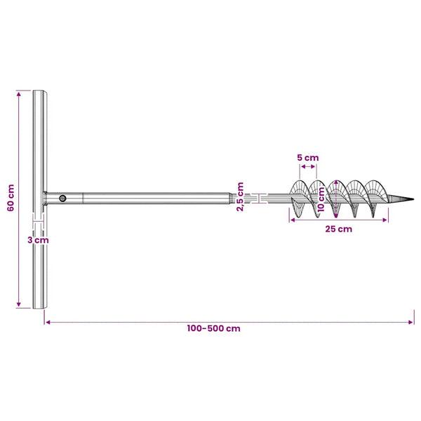 Steel Ground Drill With Handle And 5M Extension Tubes Black Post Hole Diggers & Augers