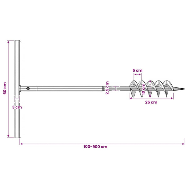 Vidaxl Ground Drill With Handle 100Mm Extension Tube 9M Steel Drills