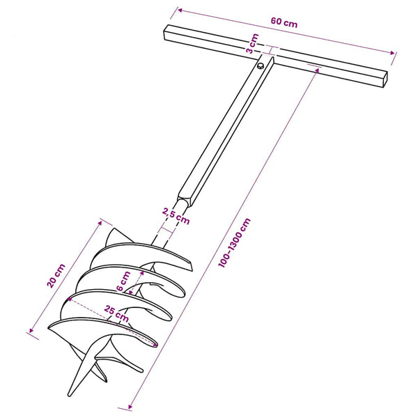Steel Ground Drill With Handle And 12M Extension Tubes Black Post Hole Diggers & Augers
