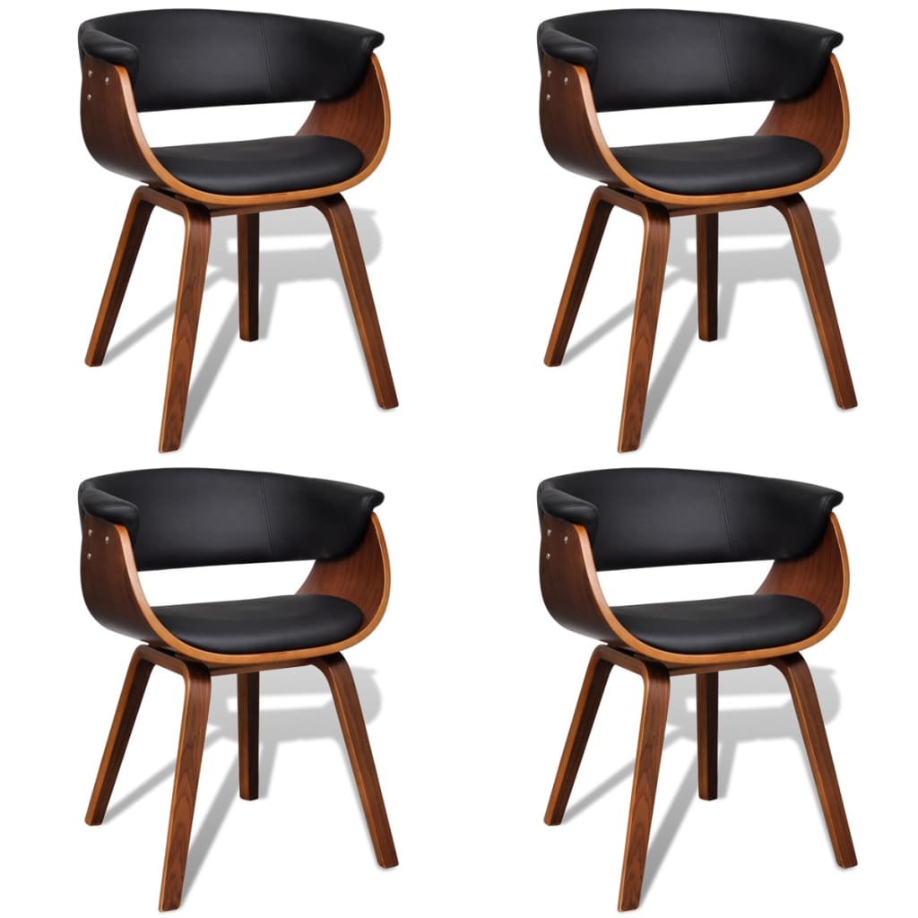 4 Pcs Bent Wood And Faux Leather Dining Chairs