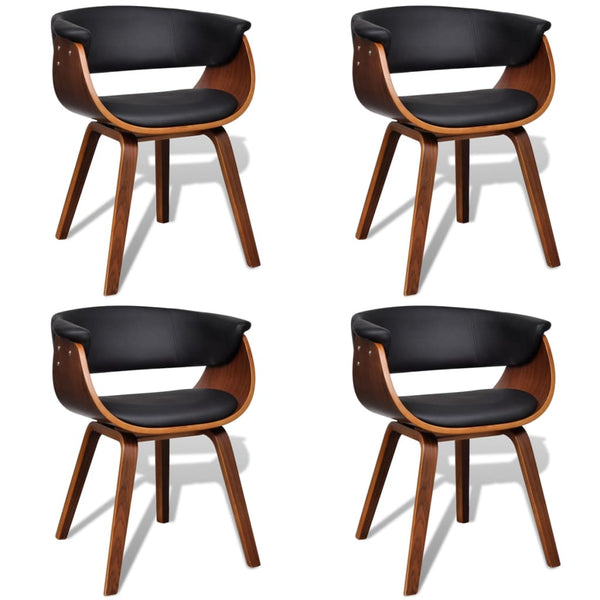 4 Pcs Bent Wood And Faux Leather Dining Chairs