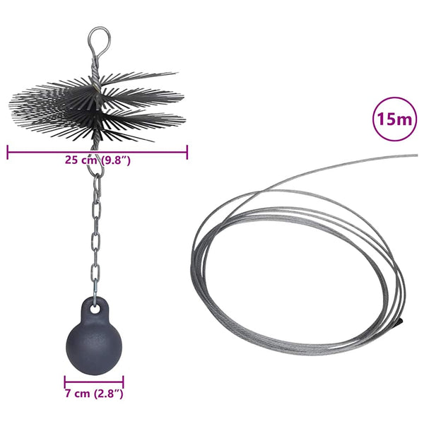 Round Steel Wire Chimney Cleaning Brush With Ball And Thread 25 Cm Cleaning Brushes