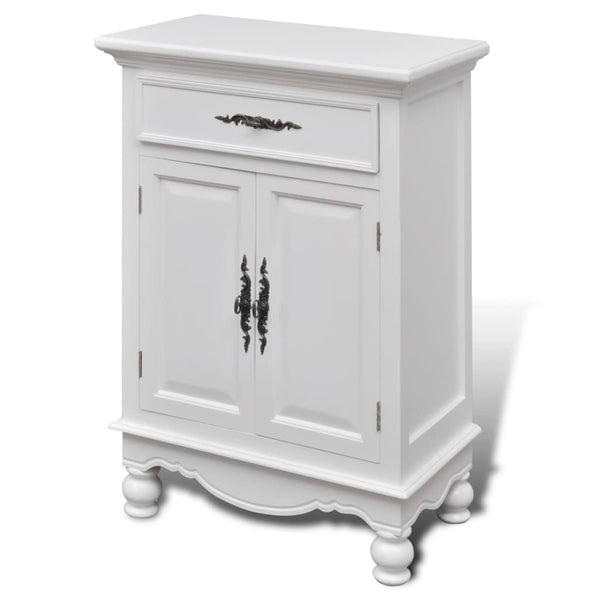 Wooden Cabinet With 2 Doors 1 Drawer White