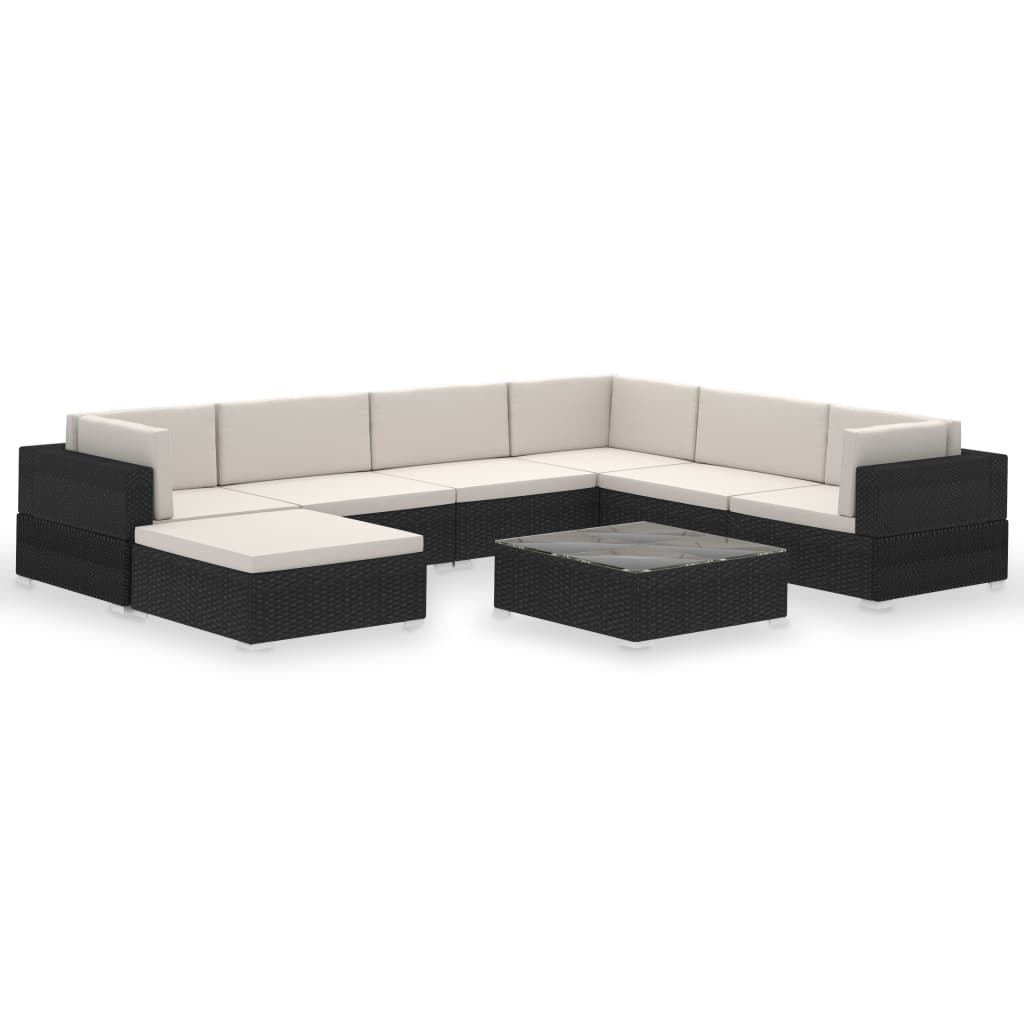 8 Piece Garden Lounge Set With Cushions Poly Rattan Black