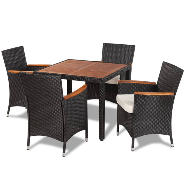 Vidaxl 5 Piece Outdoor Dining Set With Cushions Poly Rattan Black Outdoor Dining Sets
