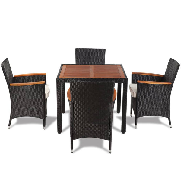 Vidaxl 5 Piece Outdoor Dining Set With Cushions Poly Rattan Black Outdoor Dining Sets
