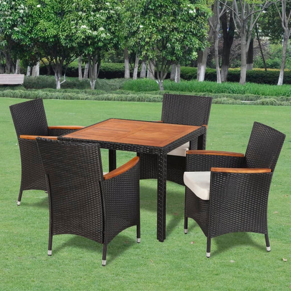 Vidaxl 5 Piece Outdoor Dining Set With Cushions Poly Rattan Black Outdoor Dining Sets