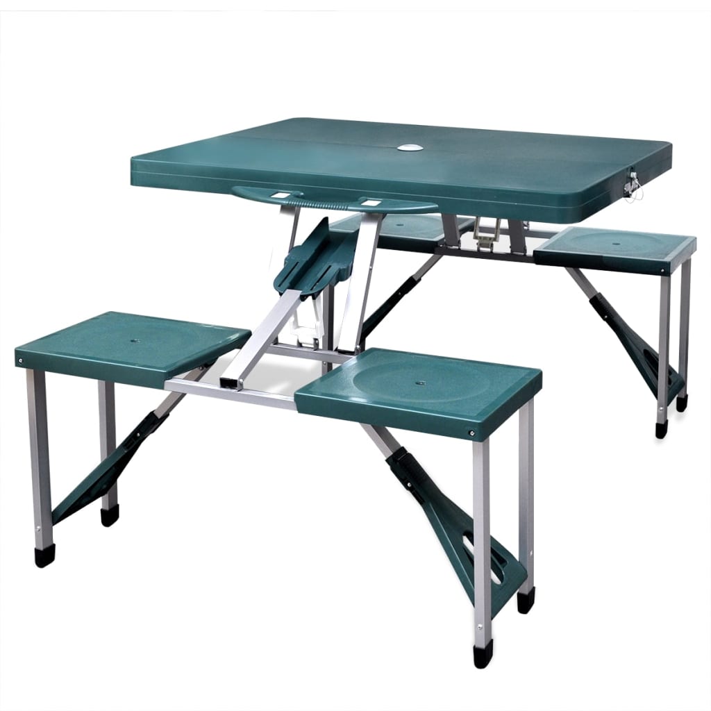 Vidaxl Foldable Camping Table Set With 4 Stools Aluminium Extra Light Green Camping Tables