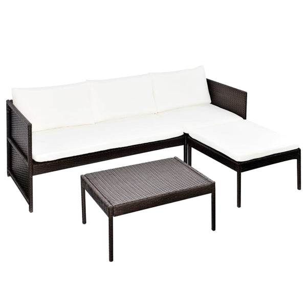 Vidaxl 3 Piece Garden Lounge Set With Cushions Poly Rattan Brown Loungers
