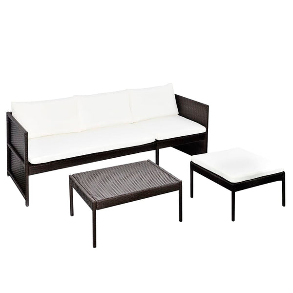Vidaxl 3 Piece Garden Lounge Set With Cushions Poly Rattan Brown Loungers