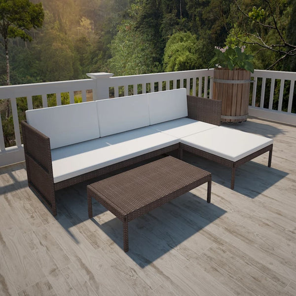 Vidaxl 3 Piece Garden Lounge Set With Cushions Poly Rattan Brown Loungers