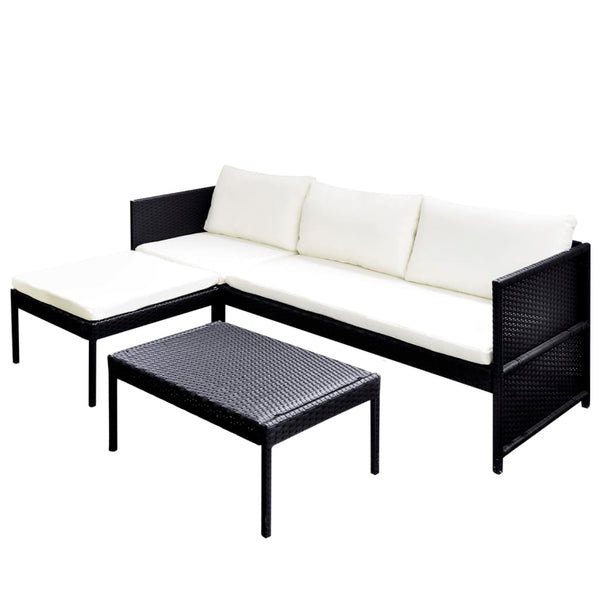 Vidaxl 3 Piece Garden Lounge Set With Cushions Poly Rattan Black Loungers