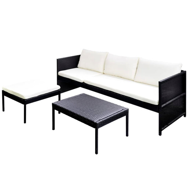 Vidaxl 3 Piece Garden Lounge Set With Cushions Poly Rattan Black Loungers