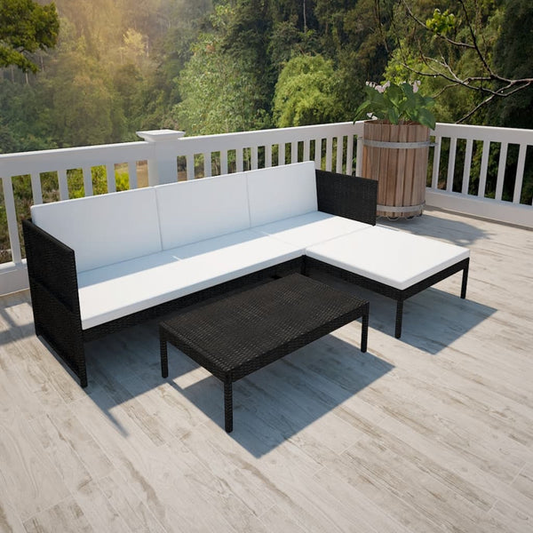 Vidaxl 3 Piece Garden Lounge Set With Cushions Poly Rattan Black Loungers