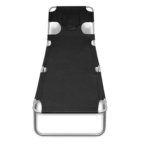 Vidaxl Folding Sun Lounger With Head Cushion Powder Coated Steel Black Loungers