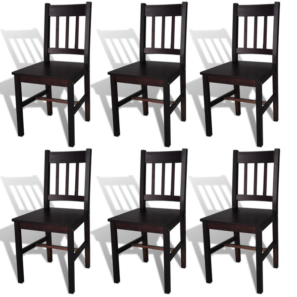 6 Pcs Brown Pinewood Dining Chairs