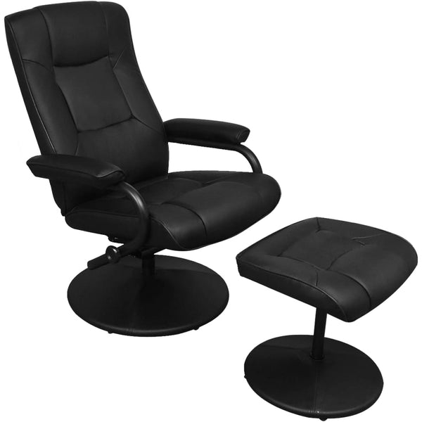 Black Faux Leather Tv Armchair With Adjustable Backrest And Footstool Furniture Sofas Armchairs & Couches