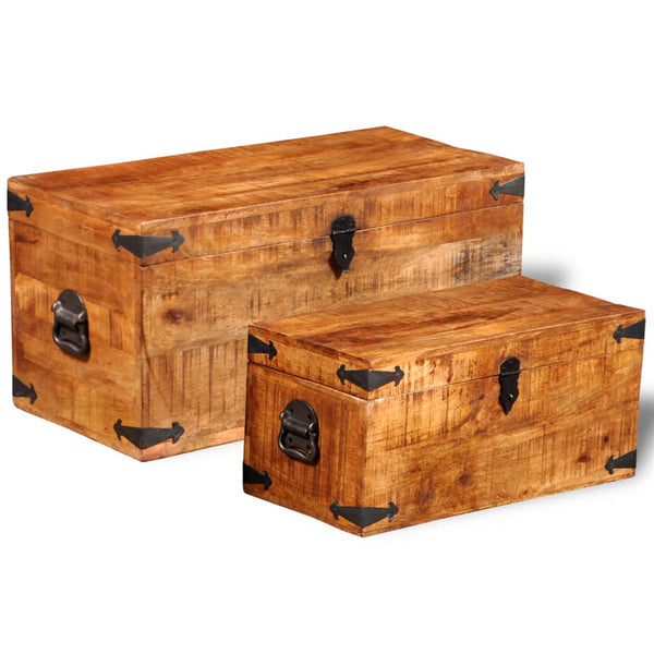Vidaxl Storage Chest Set 2 Pieces Rough Mango Wood Blanket Boxes